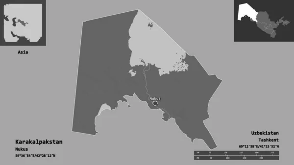 Forme Karakalpakstan Région Autonome Ouzbékistan Capitale Échelle Distance Aperçus Étiquettes — Photo