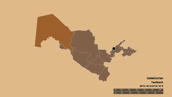 Forma Dessaturada Uzbequistão Com Sua Capital Principal Divisão Regional Área — Fotografia de Stock