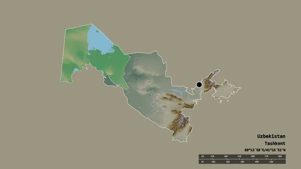 Forma Dessaturada Uzbequistão Com Sua Capital Principal Divisão Regional Área — Fotografia de Stock