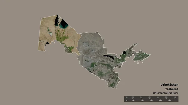 主要な地域部門と分離されたカラカルパク地域とウズベキスタンの荒廃した形 ラベル 衛星画像 3Dレンダリング — ストック写真