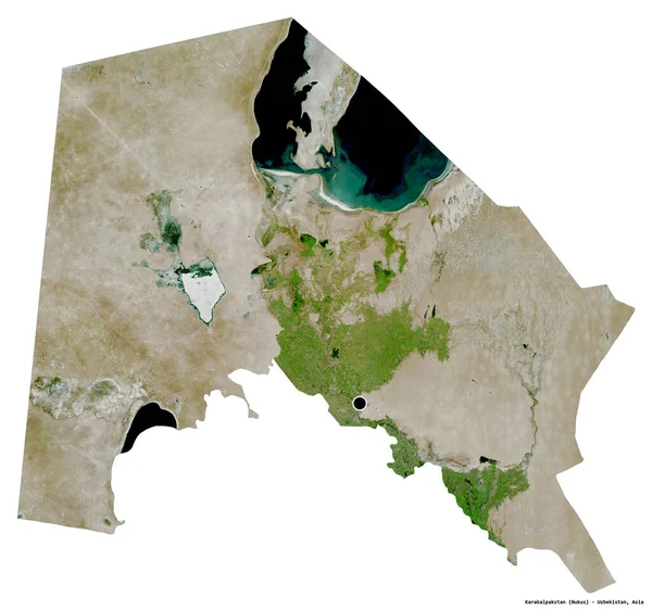 Форма Каракалпакстана Автономного Района Узбекистана Столицей Белом Фоне Спутниковые Снимки — стоковое фото