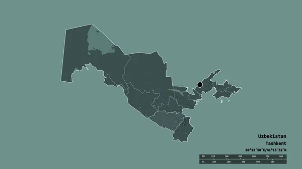 Forma Dessaturada Uzbequistão Com Sua Capital Principal Divisão Regional Área — Fotografia de Stock