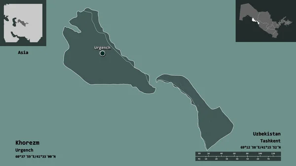 Gestalt Von Chorezm Region Usbekistan Und Seiner Hauptstadt Entfernungsskala Vorschau — Stockfoto