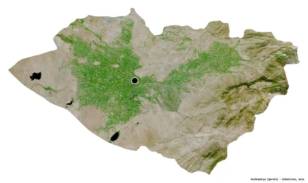 乌兹别克斯坦卡什卡达利亚地区的形状 其首都因白色背景而孤立 卫星图像 3D渲染 — 图库照片