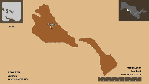 Gestalt Von Chorezm Region Usbekistan Und Seiner Hauptstadt Entfernungsskala Vorschau — Stockfoto