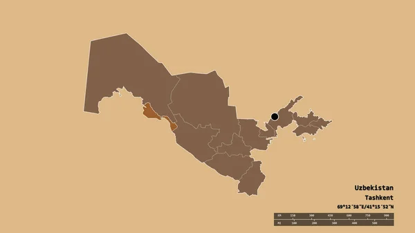 Ungesättigte Form Usbekistans Mit Seiner Hauptstadt Der Wichtigsten Regionalen Teilung — Stockfoto