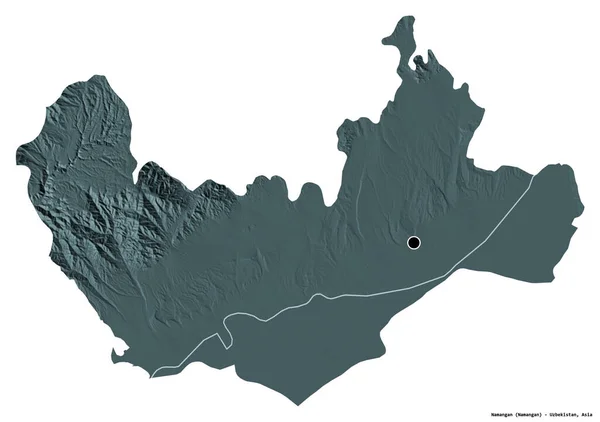 乌兹别克斯坦纳曼干的形状 首都被白色背景隔离 彩色高程图 3D渲染 — 图库照片
