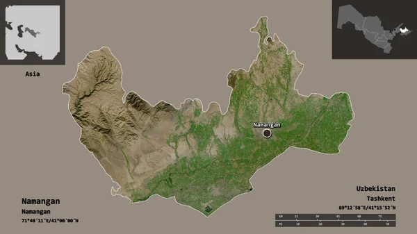 Form Namangan Regionen Uzbekistan Och Dess Huvudstad Avståndsskala Förhandsvisningar Och — Stockfoto