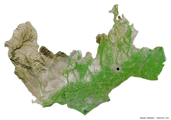 乌兹别克斯坦纳曼干的形状 首都被白色背景隔离 卫星图像 3D渲染 — 图库照片