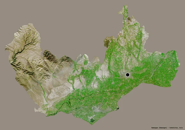 乌兹别克斯坦纳曼干地区的形状 其首都以纯色背景隔离 卫星图像 3D渲染 — 图库照片