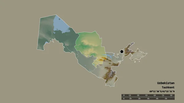 主要な地域部門と分離されたナヴィ地域とウズベキスタンの荒廃した形 ラベル 地形図 3Dレンダリング — ストック写真