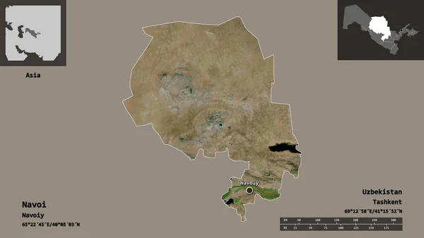 Form Von Navoi Region Usbekistan Und Seiner Hauptstadt Entfernungsskala Vorschau — Stockfoto