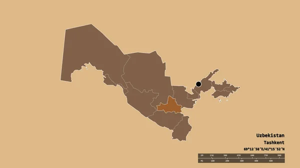 Forma Dessaturada Uzbequistão Com Sua Capital Principal Divisão Regional Área — Fotografia de Stock