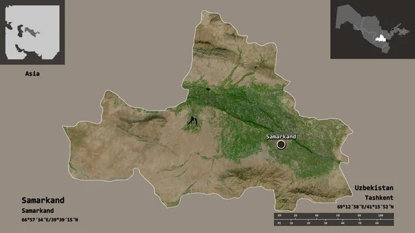 Forma Samarcanda Regione Dell Uzbekistan Sua Capitale Scala Distanza Anteprime — Foto Stock