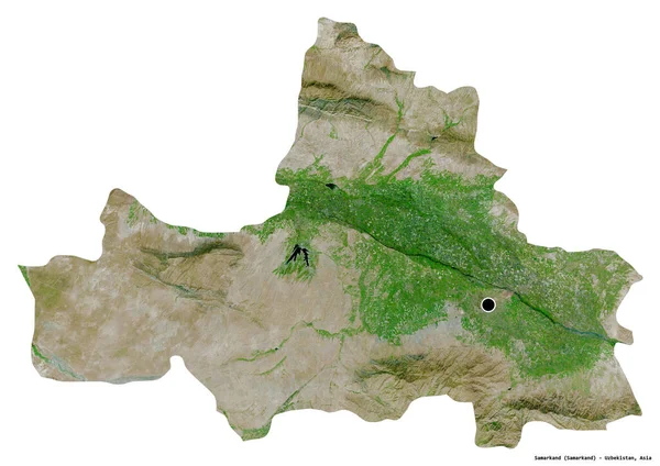 Форма Самарканда Область Узбекистана Столицей Изолированной Белом Фоне Спутниковые Снимки — стоковое фото