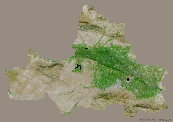 乌兹别克斯坦撒马尔罕地区的形状 其首都以纯色背景隔离 卫星图像 3D渲染 — 图库照片