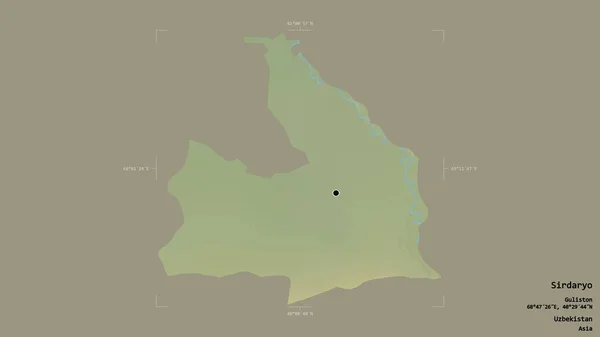 ウズベキスタンのシルダリオの地域は 洗練された境界線の箱の中にしっかりとした背景に隔離されています ラベル 地形図 3Dレンダリング — ストック写真