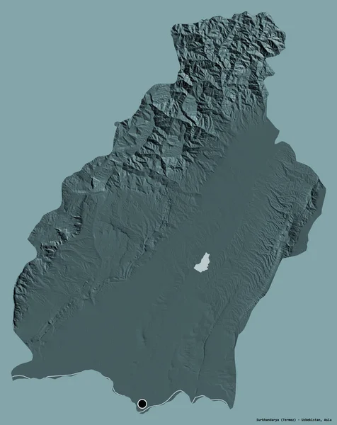 Forme Surkhandarya Région Ouzbékistan Avec Capitale Isolée Sur Fond Couleur — Photo