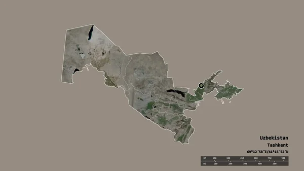 主要な地域部門と分離タシュケント市エリアとウズベキスタンの荒廃形 ラベル 衛星画像 3Dレンダリング — ストック写真
