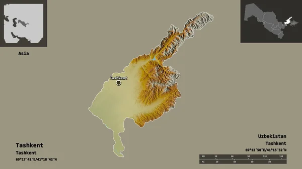 Shape Taschkent Region Usbekistan Und Seine Hauptstadt Entfernungsskala Vorschau Und — Stockfoto