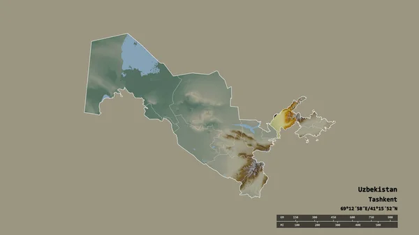 Desaturated Shape Uzbekistan Its Capital Main Regional Division Separated Tashkent — Stock Photo, Image