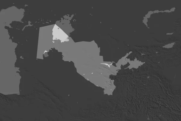 Forma Uzbequistão Separada Pela Dessaturação Áreas Vizinhas Mapa Elevação Bilevel — Fotografia de Stock