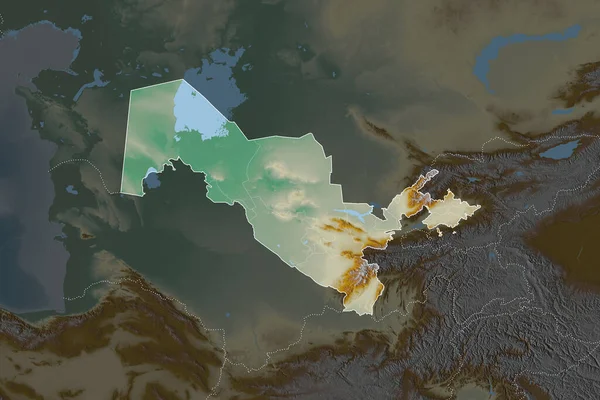 Gestalt Usbekistans Getrennt Durch Die Entwässerung Benachbarter Gebiete Grenzen Topographische — Stockfoto