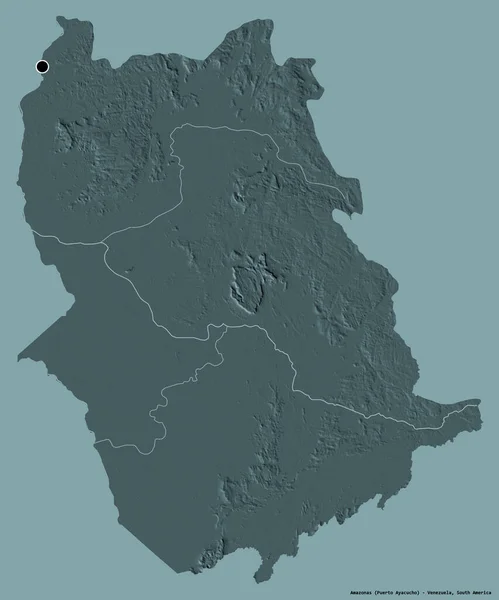 베네수엘라의 아마조나스 모습을 나라의 수도는 색깔이 배경에 고립되어 있습니다 지형도 — 스톡 사진