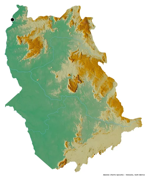 委内瑞拉亚马逊的形状 其首都被白色背景隔离 地形浮雕图 3D渲染 — 图库照片
