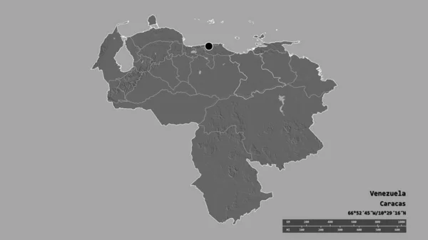 Desaturated Shape Venezuela Its Capital Main Regional Division Separated Anzoategui — Stock Photo, Image