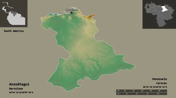 Gestalt Von Anzoategui Dem Staat Venezuela Und Seiner Hauptstadt Entfernungsskala — Stockfoto
