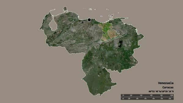 委内瑞拉以首都 主要区域分部和分隔的安索阿特吉地区为首都的专制形态 卫星图像 3D渲染 — 图库照片
