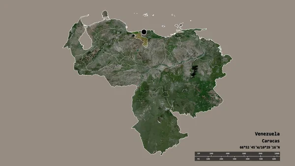 主要な地域部門と分離されたアラグア地域とベネズエラの荒廃した形 ラベル 衛星画像 3Dレンダリング — ストック写真