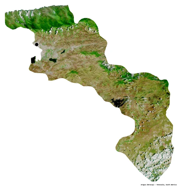 委内瑞拉的阿拉瓜形状 首都被白色背景隔离 卫星图像 3D渲染 — 图库照片
