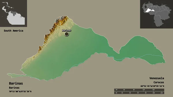 Barinas Şekli Venezuela Eyaleti Başkenti Uzaklık Ölçeği Gösterimler Etiketler Topografik — Stok fotoğraf