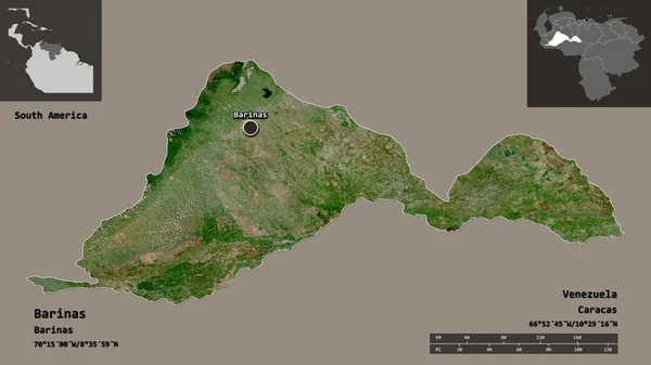 Form Barinas Staten Venezuela Och Dess Huvudstad Avståndsskala Förhandsvisningar Och — Stockfoto