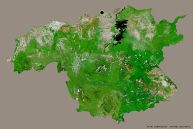 Bolivar 'ın şekli, Venezuela eyaleti, başkenti katı renk arka planında izole edilmiş. Uydu görüntüleri. 3B görüntüleme