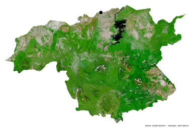 Bolivar 'ın şekli, Venezuela eyaleti, başkenti beyaz arka planda izole edilmiş. Uydu görüntüleri. 3B görüntüleme