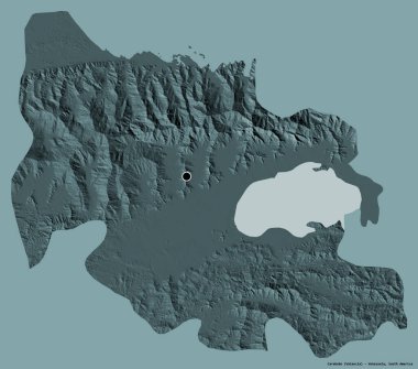 Carabobo 'nun şekli, Venezuela eyaleti, başkenti katı renk arkaplanı ile izole edilmiş. Renkli yükseklik haritası. 3B görüntüleme