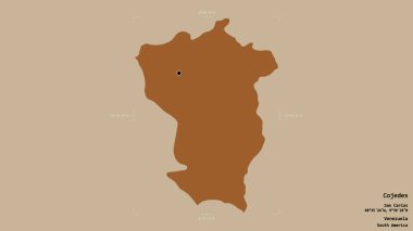 Cojedes bölgesi, Venezuela eyaleti, katı bir arka planda izole edilmiş bir sınır kutusunda. Etiketler. Desenli dokuların bileşimi. 3B görüntüleme