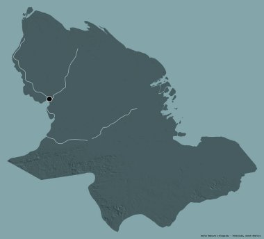 Delta Amacuro 'nun şekli, Venezuela eyaleti, başkenti katı renk arkaplanı ile izole edilmiş. Renkli yükseklik haritası. 3B görüntüleme