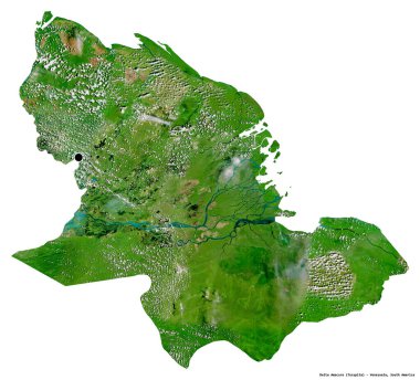 Delta Amacuro 'nun şekli, Venezuela eyaleti, başkenti beyaz arka planda izole edilmiş. Uydu görüntüleri. 3B görüntüleme