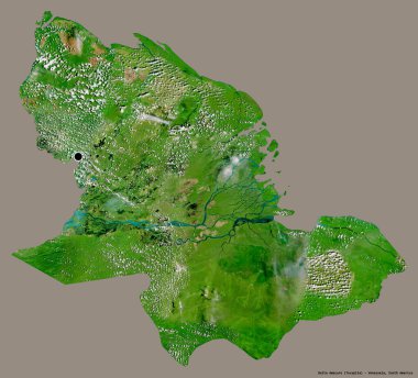 Delta Amacuro 'nun şekli, Venezuela eyaleti, başkenti katı renk arkaplanı ile izole edilmiş. Uydu görüntüleri. 3B görüntüleme