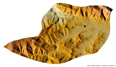 Dağıtım başkenti, Venezuela eyaleti, başkenti beyaz arka planda izole edilmiş. Topografik yardım haritası. 3B görüntüleme