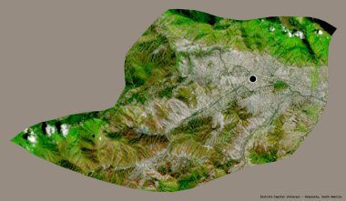 Venezuela eyaletinin Dağıtım Başkenti şekli, başkenti katı renk arkaplanı ile izole edilmiş. Uydu görüntüleri. 3B görüntüleme