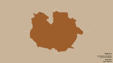Guarico bölgesi, Venezuela eyaleti, katı bir arka planda izole edilmiş bir sınır kutusunda. Etiketler. Desenli dokuların bileşimi. 3B görüntüleme