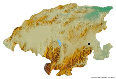 Lara 'nın şekli, Venezuela eyaleti, başkenti beyaz arka planda izole edilmiş. Topografik yardım haritası. 3B görüntüleme