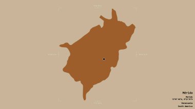 Merida bölgesi, Venezuela eyaleti, katı bir arka planda izole edilmiş bir sınır kutusunda. Etiketler. Desenli dokuların bileşimi. 3B görüntüleme