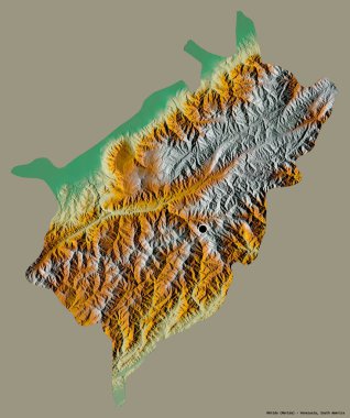 Merida 'nın şekli, Venezuela eyaleti, başkenti katı renk arka planında izole edilmiş. Topografik yardım haritası. 3B görüntüleme