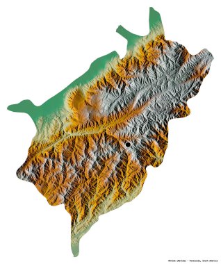 Merida 'nın şekli, Venezuela eyaleti, başkenti beyaz arka planda izole edilmiş. Topografik yardım haritası. 3B görüntüleme